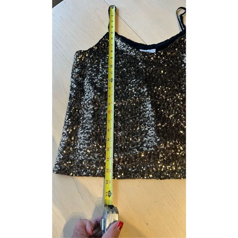 Carmen Marc Valvo Black Gold Sequin Spaghetti Strap Camisole Blouse SZ S (4/6) - Picture 5 of 9